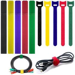 FineGood 100 Pack Cable Ties with 2 Types, Multi-Color Reusable Fastening Adhesive Cord Rope Organizer Management for Tablet Laptop PC TV Home Office Electronics Wire -5 Colors
