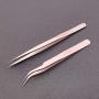 Lashd Up 2 Pcs Stainless Steel Tweezers for Eyelash Extensions, Straight and Curved Tip Tweezers Nippers, False Lash Application Tools, Dark Gold