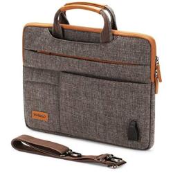 DOMISO 10.1 Inch Multi-Functional Laptop Sleeve Business Briefcase Messenger Bag with USB Charging Port for 10.1-10.5 Inch Laptop / Tablet / iPad Pro / iPad Air / Lenovo Yoga Book / Acer, Brown
