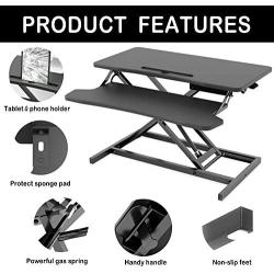 ZHU CHUANG Stand Up Desk Standing Desk Converter Gas Spring Sit Stand Desk Workstation Sit to Stand Desk Riser (Black 1)