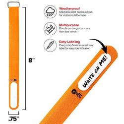 Wrap-It Storage Cinch-Straps, 8'' 18 Pack (Orange), Features Stainless Steel Buckle and Label for Cord Identification, Reusable Multi-Purpose Securing Cable Straps, Cord Wrap, Cord Organizers