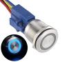 APIELE 22mm Latching Push Button Switch 12V Angel Eye Ring Light LED Waterproof Stainless Steel Round Metal Self-Locking 7/8 1NO 1NC (Blue)