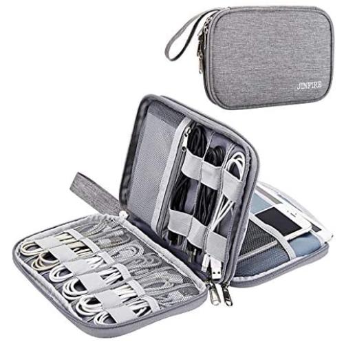JINFIRE Electronics Organizer Travel Cable Organizer Waterproof Portable Electronics Accessories Case Gadget Bag for 7.9'' IPad Mini, Chargers, Cord, Phone, USB, SD Card,Gray