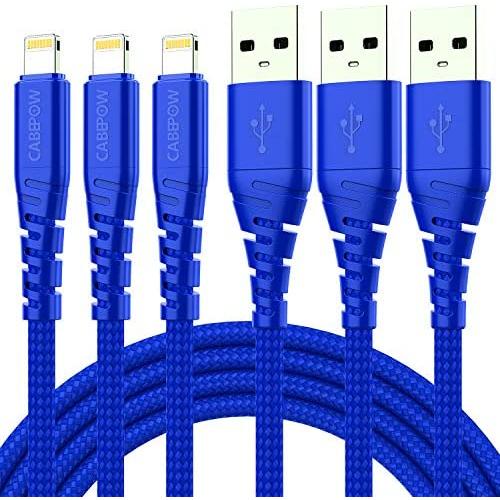 3Pack iPhone Charger Cable 1Ft, CABEPOW 1 Foot Short Lightning to USB-A 2.4A Fast Charging Cord with 1 Feet Premium Nylon Braid Wire for iPhone 11/11Pro/X/XS/XR/XS Max/8/7/6/5S/SE/SE 2020 - Blue