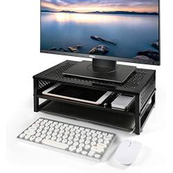 Simple Trending 2-Tier Monitor Stand Riser, Metal Desk Organizer Stand with Anti-Slip Suction Cup for Laptop, Computer, iMac, Pc, Printer, Black