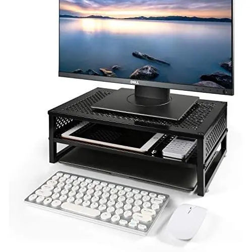Simple Trending 2-Tier Monitor Stand Riser, Metal Desk Organizer Stand with Anti-Slip Suction Cup for Laptop, Computer, iMac, Pc, Printer, Black