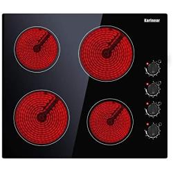 Electric Cooktop, Built-in Ceramic Cooktop Hard Wired, 220-240V Electric Stove Top with 4 Burners, 9 Heating Level, Knob Control, Auto Shut Down Protection