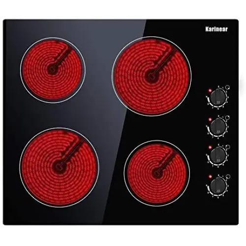 Electric Cooktop, Built-in Ceramic Cooktop Hard Wired, 220-240V Electric Stove Top with 4 Burners, 9 Heating Level, Knob Control, Auto Shut Down Protection