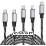 WUYA iPhone Charger, MFi Certified Lightning Cable 5 Pack (3/3/6/6/10FT) Nylon Woven with Metal Connector Compatible iPhone Xs Max/X/8/7/Plus/6S/6/SE/5S iPad - Black&White