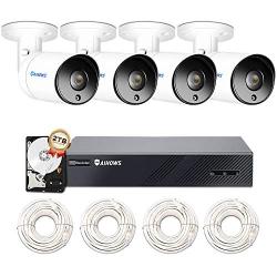 AIHOWS 5Mp PoE Home Security Camera System with 4 IP Surveillance Cameras, 8CH H.265 NVR Home Surveillance Video System Cover 2TB HDD for 24/7 Sound & Video Recording
