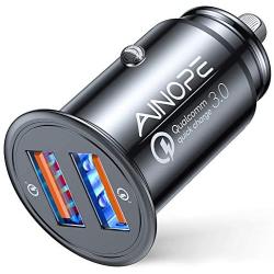 AINOPE USB Car Charger, [Dual QC3.0 Port] 36W/6A [All Metal] Fast Car Charger Adapter Mini Cigarette Lighter Usb Charger Quick Charge Compatible with iPhone 11 pro/11/ x/8, Note 9/Galaxy S10/S9