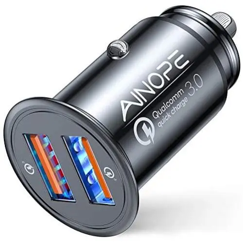 AINOPE USB Car Charger, [Dual QC3.0 Port] 36W/6A [All Metal] Fast Car Charger Adapter Mini Cigarette Lighter Usb Charger Quick Charge Compatible with iPhone 11 pro/11/ x/8, Note 9/Galaxy S10/S9