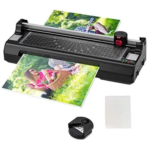 Goplus Laminator Machine, A4 Thermal Laminating Machine with 25 Pouches, Paper Trimmer, Corner Rounder, 9 Inches Personal Laminator for Home School Office, Small Hot Cold Lamination Machine