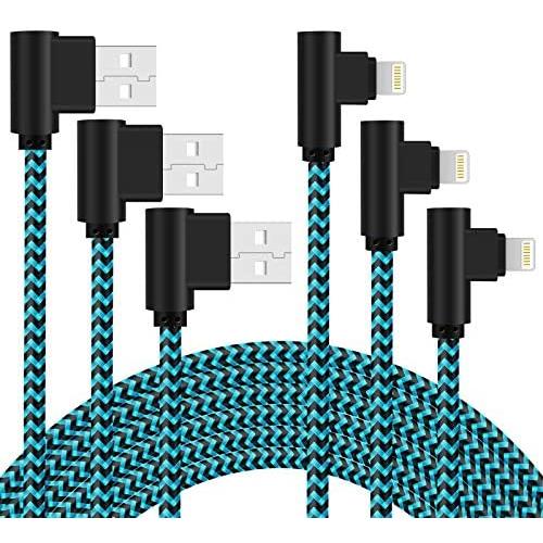 iPhone Charger 10FT Right Angle Long Lightning Cable 90 Degree iPhone Charging Cable for iPhone 12 11 Pro XS Max XR X / 8/7 / 6s Plus/ 5s / 5c / 5se / iPad (Blue 10FT)