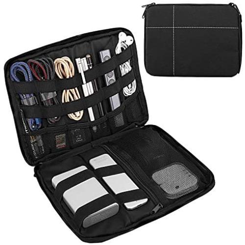 MoKo Electronics Organizer Bag, Travel Universal Electronics Accessories Case, Waterproof Travel Cables Management Storage Bag for Hard Drives, Phone, Plug, Charger, SD Card and More [Small] - Black