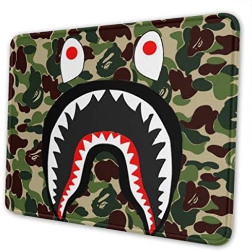 Fashion Army Green Shark Mouse Pad, Camo Design Customized Mousepad with Stitched Edge Non-Slip Rubber Large Gaming Mouse Pad for Laptop, Computer & Office, 11.8 X 9.8 X 0.12 Inch