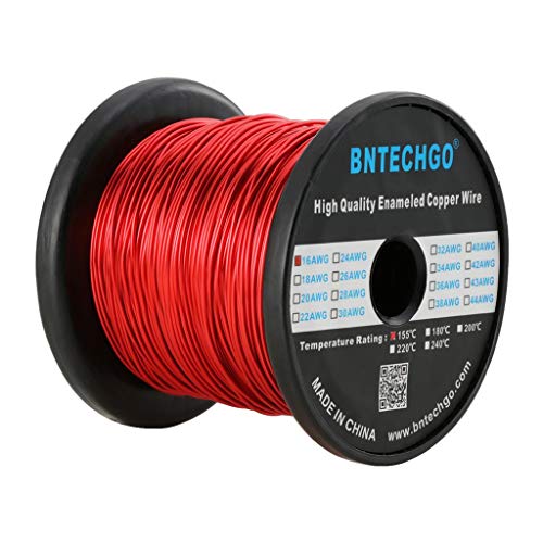 BNTECHGO 16 AWG Magnet Wire - Enameled Copper Wire - Enameled Magnet Winding Wire - 5 lb - 0.0492'' Diameter 1 Spool Coil Red Temperature Rating 155℃ Widely Used for Transformers Inductors