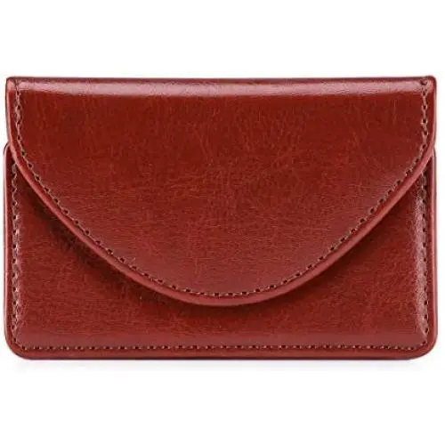 FYY Handmade Premium PU Leather Business Name Card Case Universal Card Holder with Magnetic Closure (Hold 30 pics of Cards) Brown