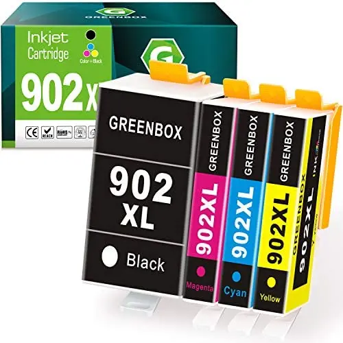 GREENBOX Compatible Ink Cartridges Replacement for HP 902XL 902 XL for Hp OfficeJet Pro 6978 6968 6958 6962 6960 6970 6979 6950 6951 6954 6975 Printer (1 Black 1 Cyan 1 Magenta 1 Yellow)