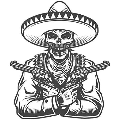 EW Designs Black and White Old Cowboy Western Vinyl Decal Bumper Sticker (4'' Tall, Man with Guns Drawn)