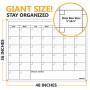 Jumbo Dry Erase Laminated Wall Calendar, Huge 36 Inch by 48 Inch Size, Monthly Planner for Home Office Classroom, Large Date Boxes, Reusable PET Film, Never Folded, 5 Markers, 8 Tacks, 1 Eraser