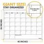 Jumbo Dry Erase Laminated Wall Calendar, Huge 36 Inch by 48 Inch Size, Monthly Planner for Home Office Classroom, Large Date Boxes, Reusable PET Film, Never Folded, 5 Markers, 8 Tacks, 1 Eraser
