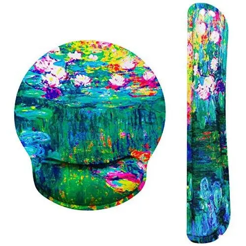 Claude Monet Water Lilies VI Ergonomic Design Mouse Pad with Wrist Rest Hand Support and Keyboard Support. Round Large Mousing Area. Mouse Pad and Keyboard Pad for Laptop, PC Computer & Mac. Claude Monet Water Lilies VI Ergonomic Design Mouse Pad with Wrist Rest Hand Support and Keyboard Support. Round Large Mousing Area. Mouse Pad and Keyboard Pad for Laptop, PC Computer & Mac.