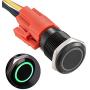 APIELE 16mm Latching Push Button Switch 12V DC On Off Black Shell with LED Angel Eye Head for 0.63'' Mounting Hole with Wire Socket Plug Self-Locking (Green/Black Shell)