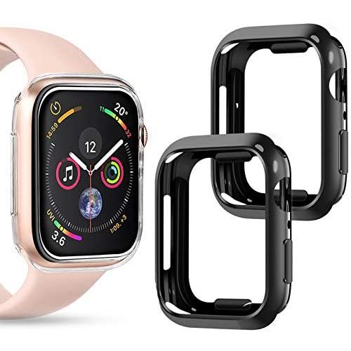 Goton Compatible iWatch Apple Watch Edge Case 40mm SE/Series 6/5 / 4 [No Screen Protector], (2 Packs) Soft TPU Shockproof Edge Case Cover Bumper Protector (Black and Black, 40mm)