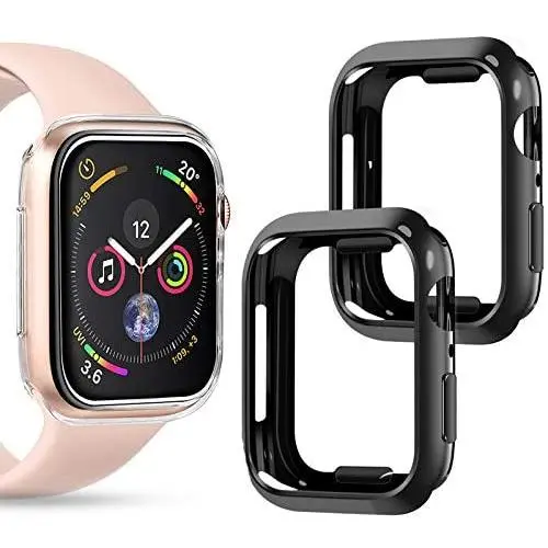 Goton Compatible iWatch Apple Watch Edge Case 40mm SE/Series 6/5 / 4 [No Screen Protector], (2 Packs) Soft TPU Shockproof Edge Case Cover Bumper Protector (Black and Black, 40mm)