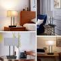 Set of 2 Touch Control 3-Way Dimmable Table Lamp with 2 USB Ports &1 AC Outlet, Modern Bedside Nightstand Lamps with Fabric Shade, Desk Lamps for Bedroom Living Room Grey, Bulbs Included