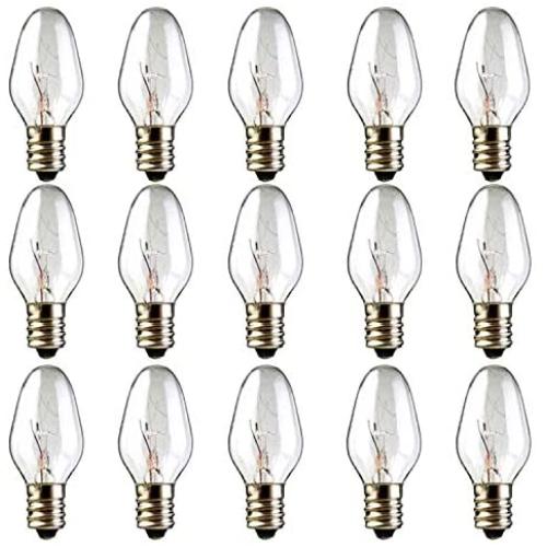 Scentsy Bulb, 15 Pack Light Bulbs for Plug-in Nightlight Warmer Wax Diffuser & Candle Warmers, E12 Candelabra Base Long Life Incandescent Bulbs, 120 Volt - Dimmable - Warm White - C7 Shape (15)