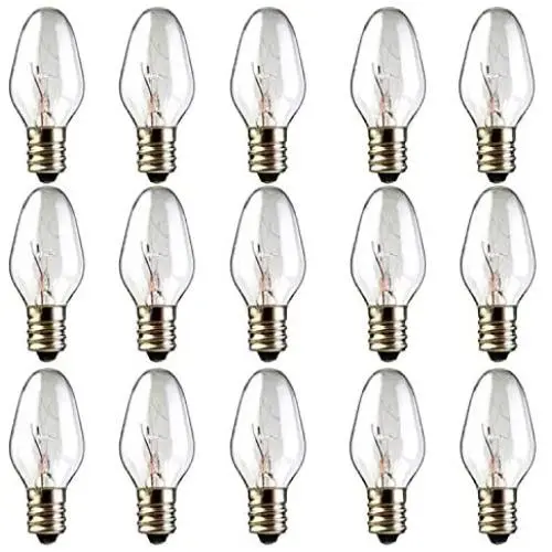 Scentsy Bulb, 15 Pack Light Bulbs for Plug-in Nightlight Warmer Wax Diffuser & Candle Warmers, E12 Candelabra Base Long Life Incandescent Bulbs, 120 Volt - Dimmable - Warm White - C7 Shape (15)