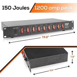 PDU Power Strip Surge Protector - 150 Joule 9 Outlet Strips Surge Protector Heavy Duty Electric Extension Cord Strip - 1U Rack Mount Protection Power Outlet Strip W/ 9 Front Switch - PylePro PDBC70 BLACK