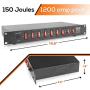 PDU Power Strip Surge Protector - 150 Joule 9 Outlet Strips Surge Protector Heavy Duty Electric Extension Cord Strip - 1U Rack Mount Protection Power Outlet Strip W/ 9 Front Switch - PylePro PDBC70 BLACK