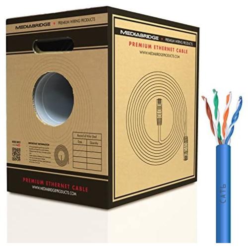 Mediabridge Pure Copper Cat6 Cable (250 Feet, Blue) - 10Gbps Ethernet, Solid, in-Wall Rated, w/Premium Snagless Pull-Out Box - (Part# C6-250-BLUE)