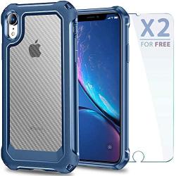 iPhone XR Case with [ Screen Protector Tempered Glass x2Pack] SUPBEC Protective Phone Cover with Silicone PC+TPU Shockproof Rubber Heavy Duty Case for iPhone XR Cases-Clear Blue