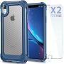 iPhone XR Case with [ Screen Protector Tempered Glass x2Pack] SUPBEC Protective Phone Cover with Silicone PC+TPU Shockproof Rubber Heavy Duty Case for iPhone XR Cases-Clear Blue