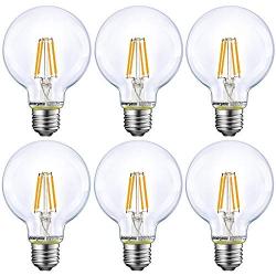 Energetic Lighting Dimmable LED Edison Light Bulb, G25 Globe Shape, Clear Glass, 60W Equivalent, 2700K Soft White, G80 Christmas Light, E26 Standard Base, UL Listed, 6-Pack