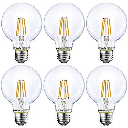 Energetic Lighting Dimmable LED Edison Light Bulb, G25 Globe Shape, Clear Glass, 60W Equivalent, 2700K Soft White, G80 Christmas Light, E26 Standard Base, UL Listed, 6-Pack