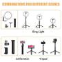 SYOSIN LED Ring Light with Extendable Tripod Stand, 8 LED Selfie Ring Light & Phone Holder with 3 Color Modes and 10 Brightness for Tiktok, YouTube Video, Makeup, Photography, Live Streaming