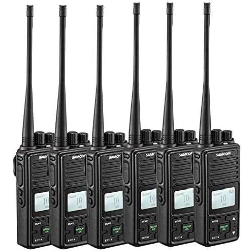 SAMCOM Two Way Radio FPCN10A 2 Watts Programmable UHF Handheld Walkie Talkie Long Range 20 Channels Double PTT LCD Display Earpieces, 6 Packs