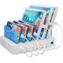 Hercules Tuff Charging Station for Multiple Devices, with 6 USB Fast Ports and 6 Short USB Cables, White