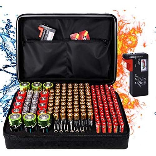 Fireproof Battery Organizer Storage Box Fireproof Waterproof Explosionproof Safe Carrying Case Bag Hard Holder, Holds 200+ Batteries AA AAA C D 9V, with Battery Tester BT-168 (Not Includes Batteries)