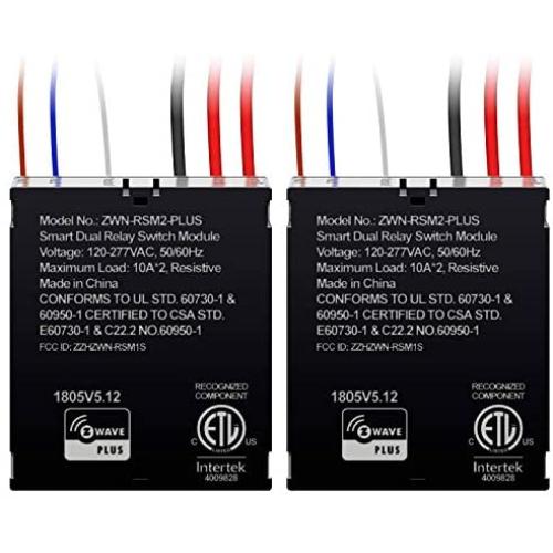 ENERWAVE Z-Wave Plus Dual Relay Module, Hidden Smart Switch, Single Pole, 120-277VAC, 10A Per Relay, Neutral Wire Required, ZWN-RSM2-PLUS, Black, 2-Pack (New Version)