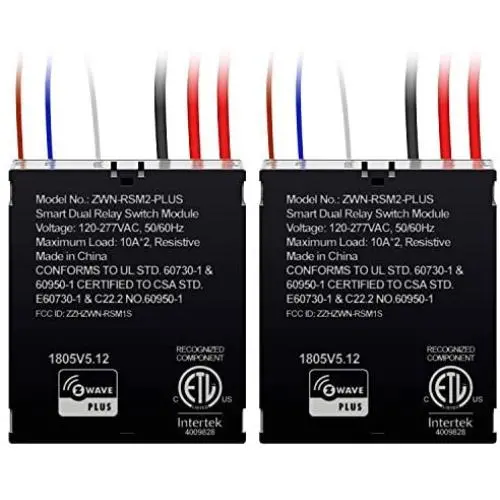 ENERWAVE Z-Wave Plus Dual Relay Module, Hidden Smart Switch, Single Pole, 120-277VAC, 10A Per Relay, Neutral Wire Required, ZWN-RSM2-PLUS, Black, 2-Pack (New Version)
