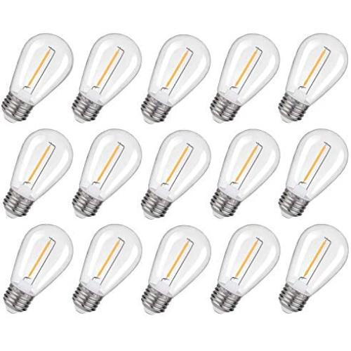 EMITTING Shatterproof & Waterproof S14 Replacement LED Light Bulbs –1W Equivalent to 10W, White Warm 2200K Outdoor String Lights Vintage LED Bulbs, E26 Base Edison LED Light Bulbs (S14-15PACK)