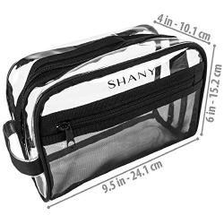 SHANY Clear Toiletry and Makeup Bag with Plastic Mesh Pocket – Medium Nontoxic Travel Organizer with Handle – Black Mesh