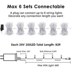 Christmas String Lights 200 LED 66FT, 8 Modes Expandable Indoor/Outdoor String Lights, Safe Plug-in Twinkle String Lights for Christmas Wedding Tree Decoration (Warm White)