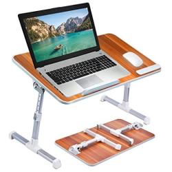 [Large Size] Neetto Height Adjustable Laptop Bed Desk, Portable Laptop Table Standing Desk, Sofa Breakfast Tray With Foldable Legs, Notebook Stand Reading Holder for Couch Floor Kids - American Cherry